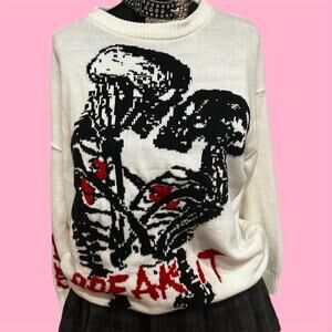 Shein Skeleton Halloween White and red knitted sweater
